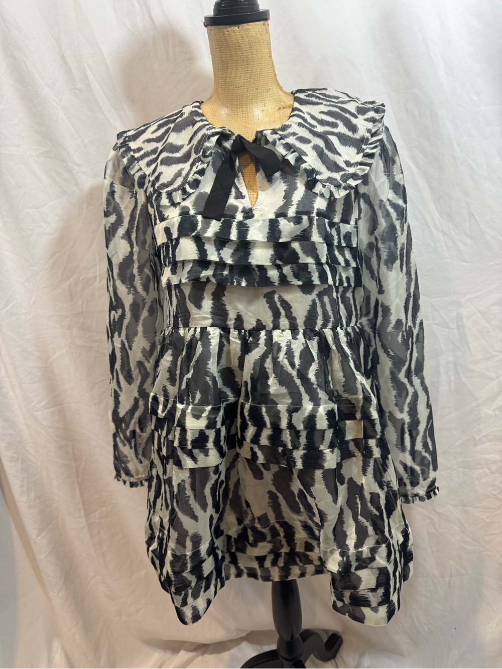 Maeve Sheer Zebra Print Ruffle Tunic dress - Black & White M